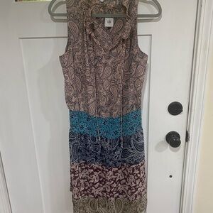 CAbi Paisley Midi Dress in Blue and Brown